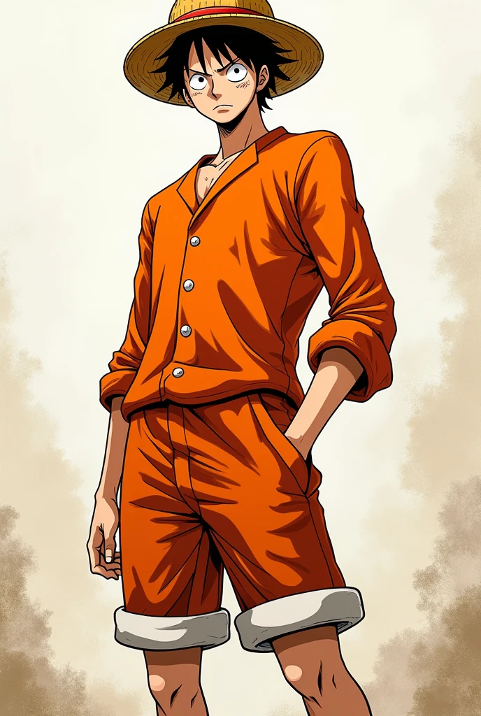 Monkey D. Luffy in orange long sleeve prison uniform Original anime One Piece