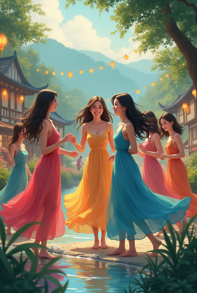 In village Rivers side party with girls 