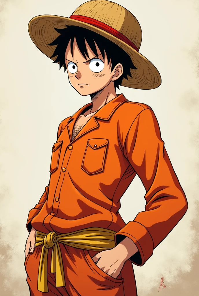 Monkey D. Luffy in orange long sleeve prison uniform Original anime One Piece
