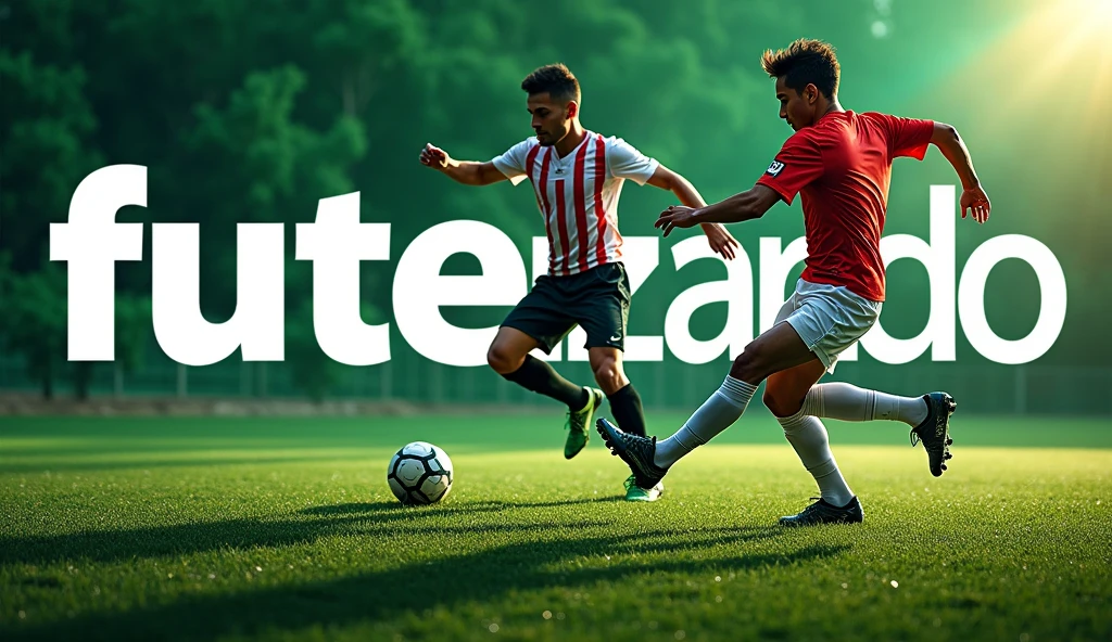 Create a banner for a football channel on YouTube using the word futebolizando, a soccer ball and a player. Combine the colors green, blackw, white and gray in the Portuguese language.