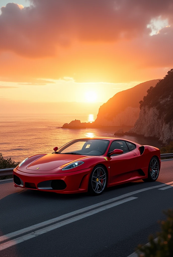 Ferrari f430 scudefia with realistic sea sunset background