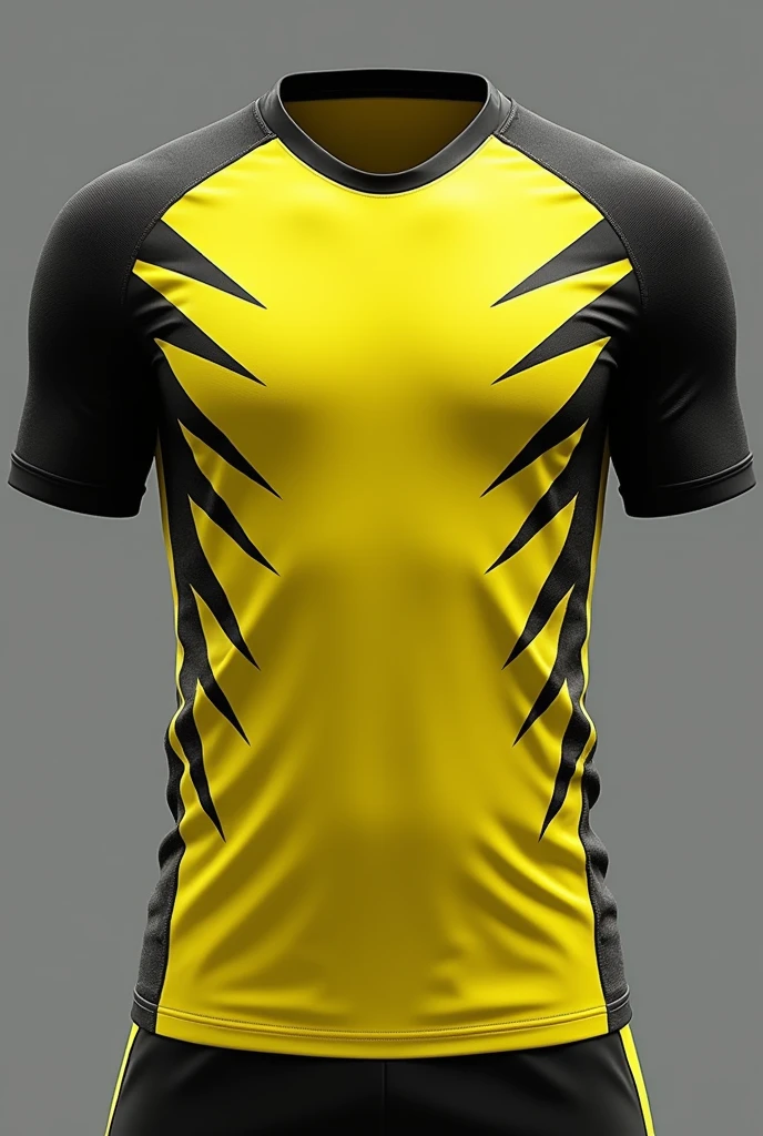 Lycra shirt for playing football in yellow and black with lines