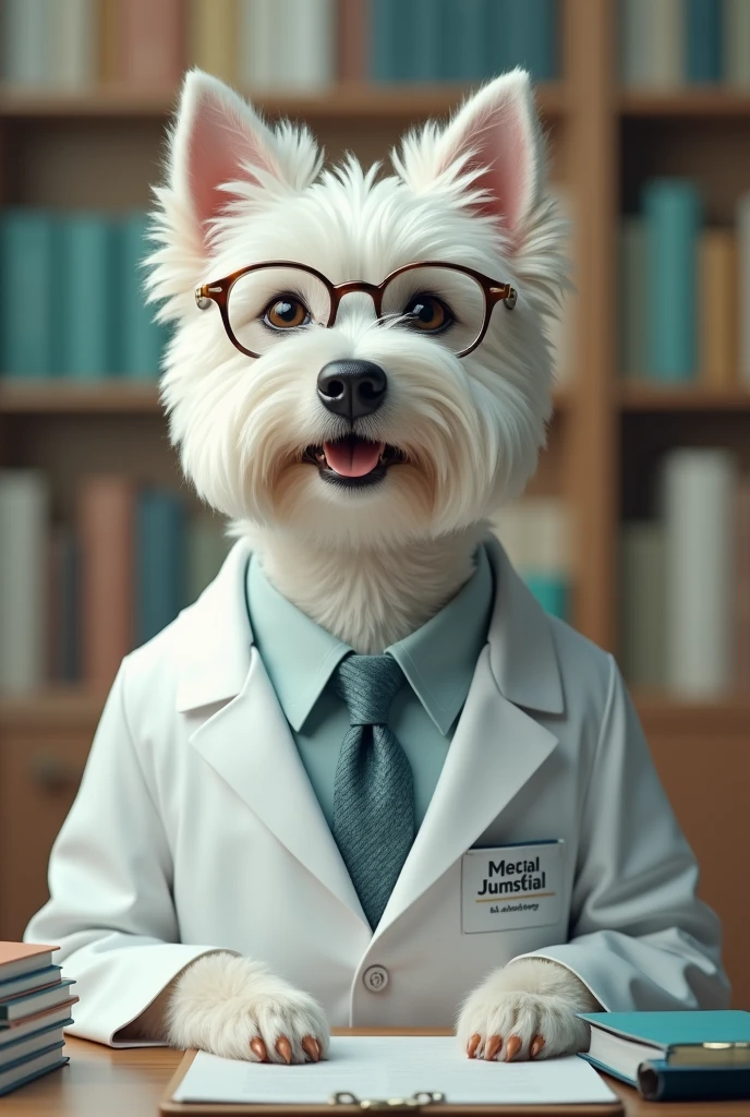Creating a white dog dressed as a psychologist