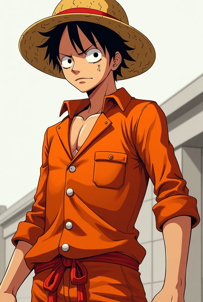 Monkey D. Luffy in orange long sleeve prison uniform Original anime One Piece