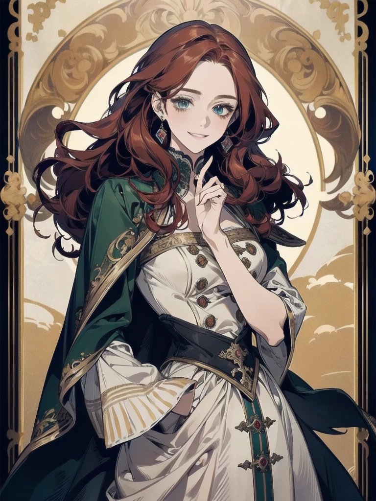 solo, female, sfw, medium shot, long wavy hair, brown hair, dark green eyes, centaur girl, brown horse ears, huge , scholar, modest clothes, observatory, from the waist up
