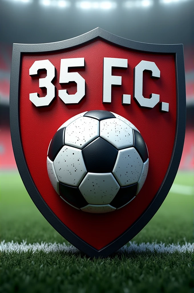 soccer football shield with the name 35 f.c. that has a soccer ball themed communications equipment