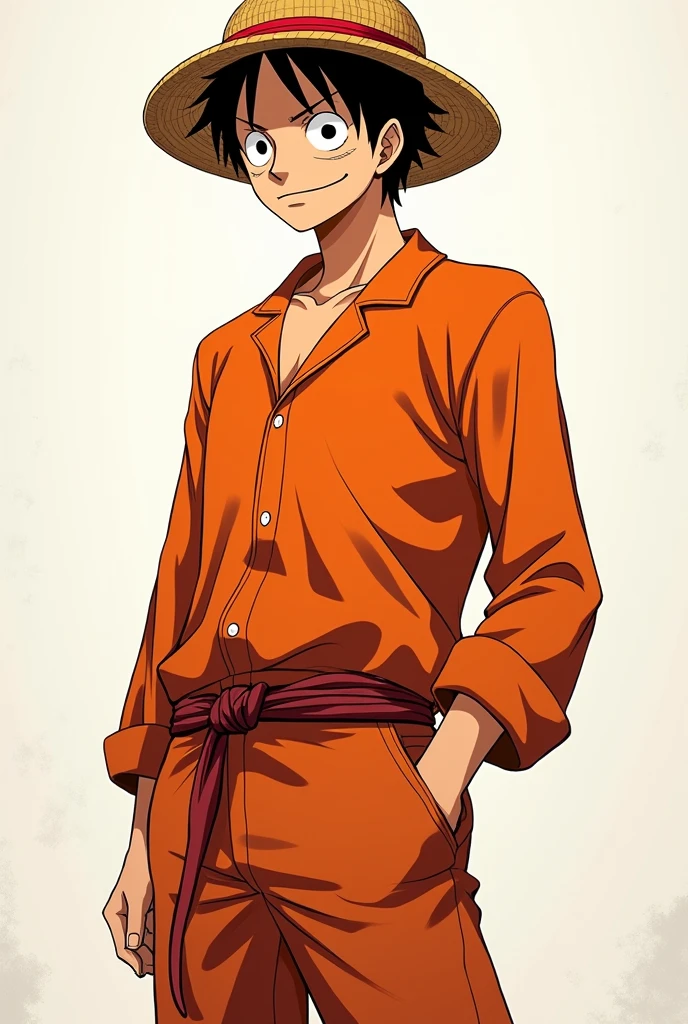 Monkey D. Luffy in orange long sleeve prison uniform Original anime One Piece