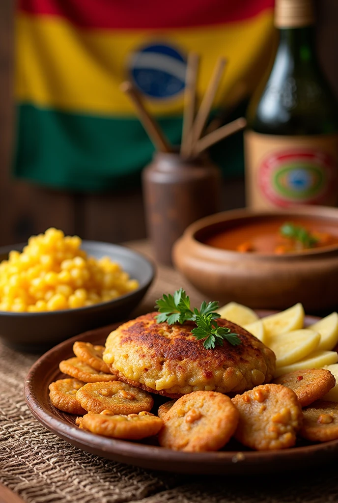 Comida familiar paraguaya foto vertical , que se vea algo representativo de paraguay, una bandera o algo