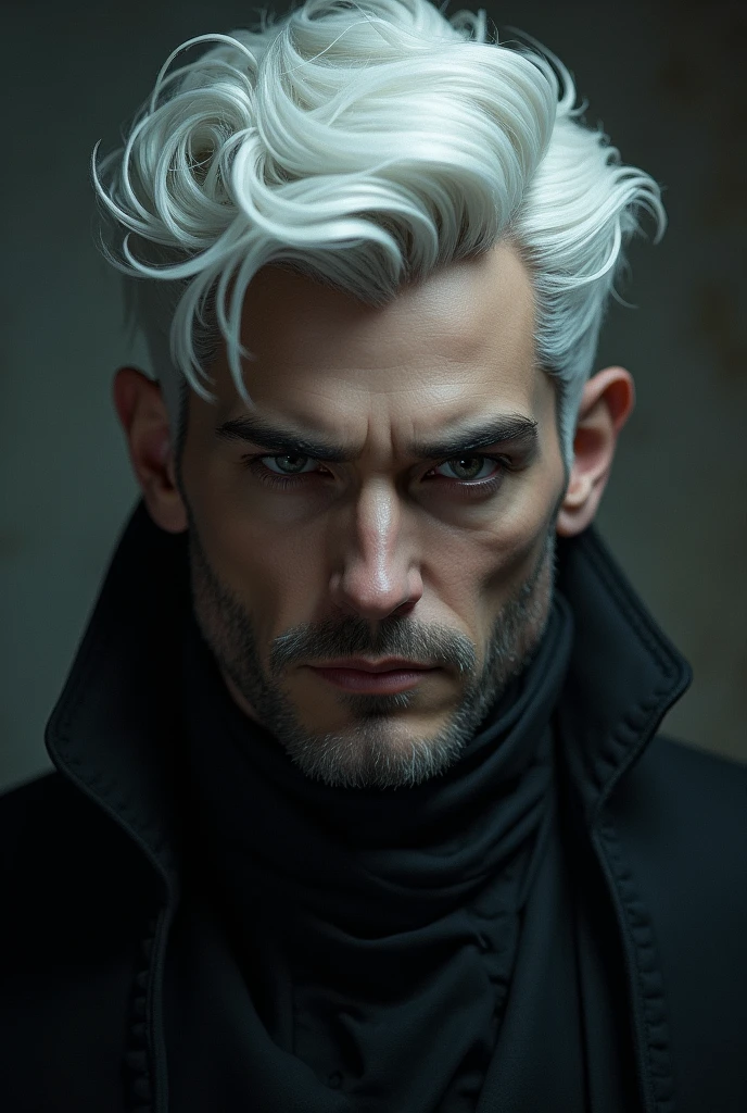 White hair, piercing, handsome, devilish