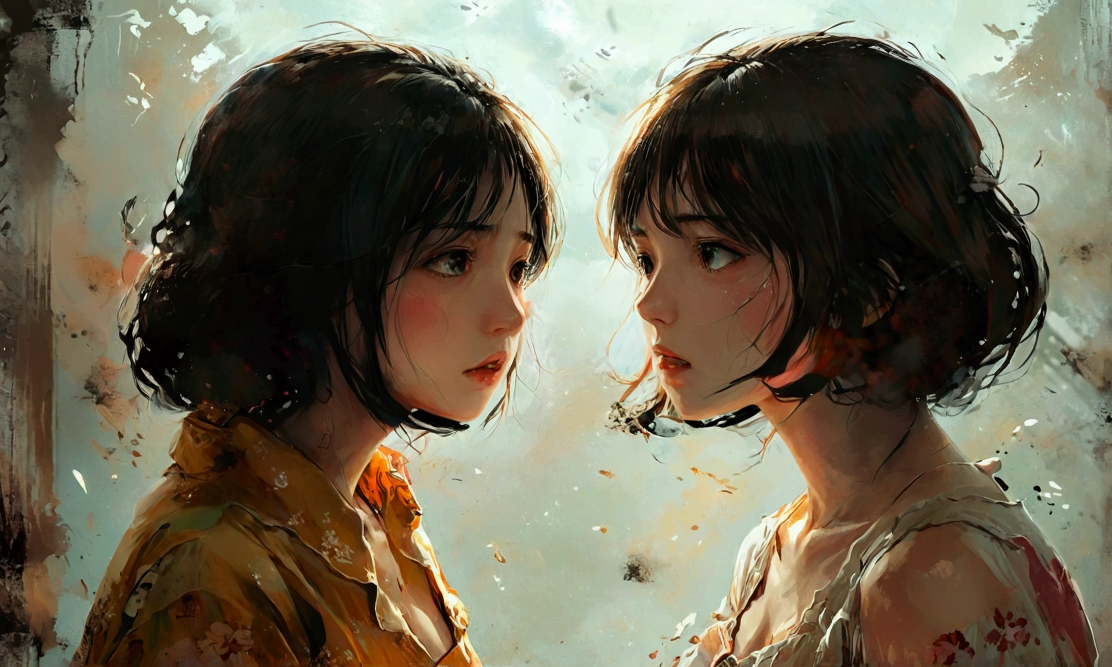 a woman abandoning her husband and her two daughters,manga style art,manga style art,manga style art