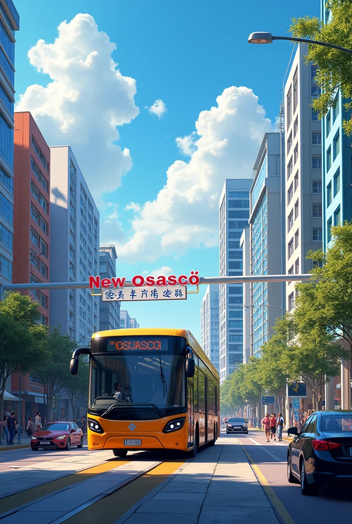 City of Osasco with articulated bus written on the sign: New Osasco 