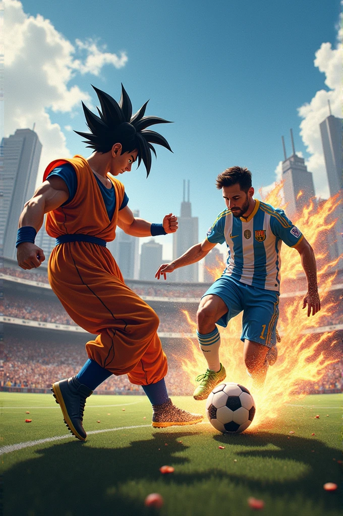 Goku peleando contra Messi en estados unidos 