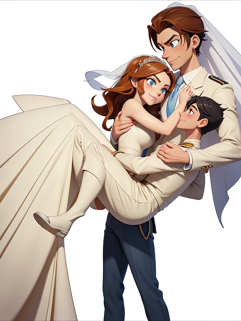 cartoon of a bride and groom holding each other in their arms, commission for high res, inspired by Louis Hersent, high quality fanart, commission, official fanart, highly detailed exquisite fanart, cel shaded!!!, groom, loish and goro fujita, yaoi, jake parker, from attack on titan, wlop and ross thran, royal wedding, lgbt art