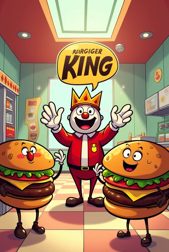 create an image that is an invitation to go eat hamburgers at burger king in cartoon mode 
