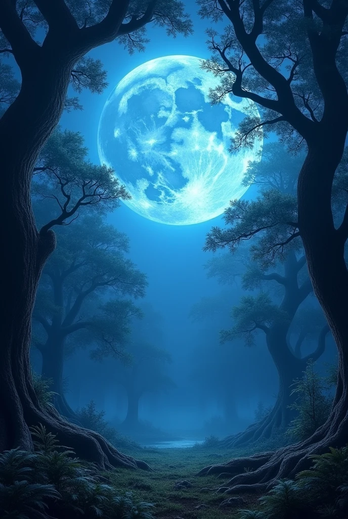Super blue moon, lighting up a forest