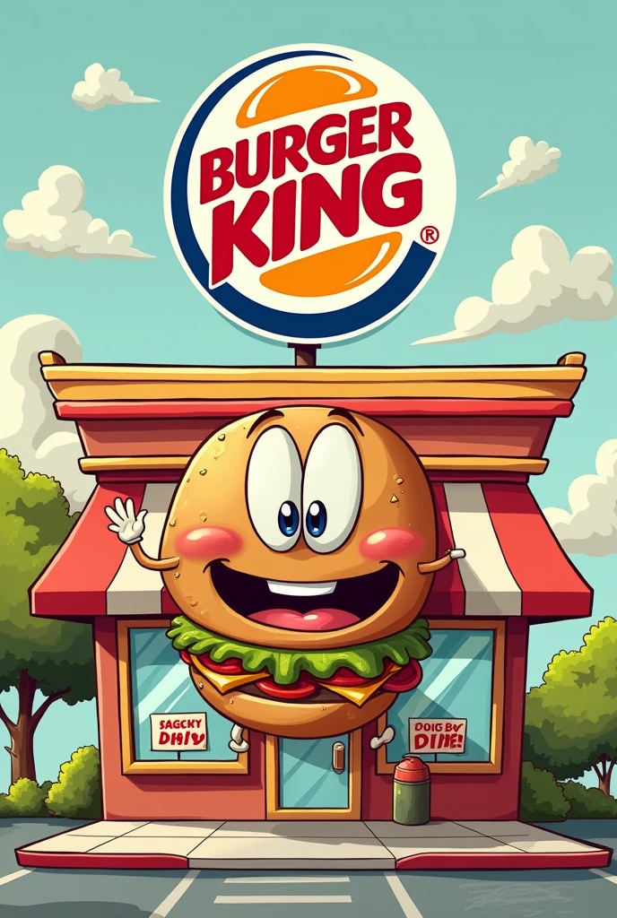 create an image in the form of a letter that is an invitation to go eat hamburgers at Burger King in cartoon mode