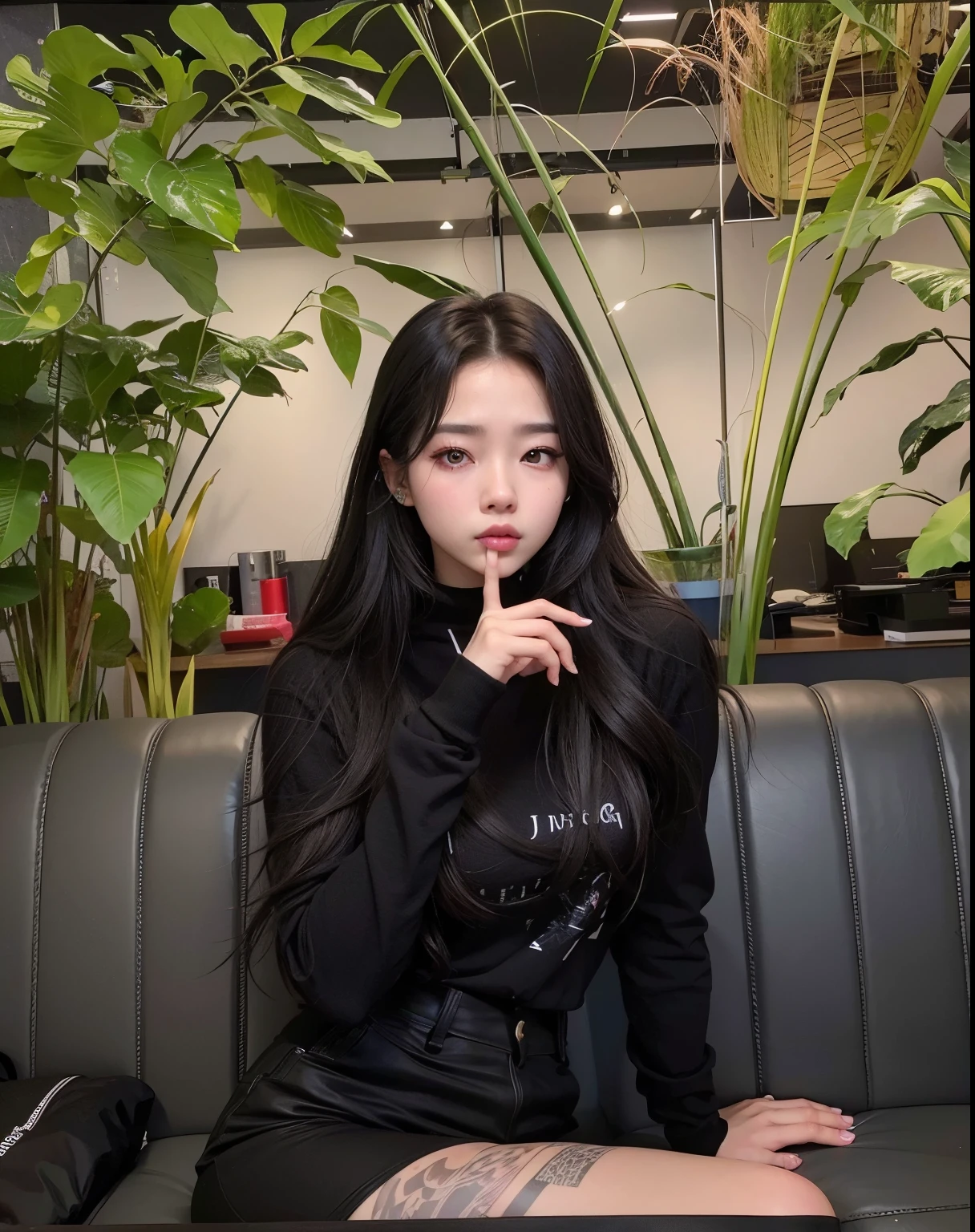 sharp woman with black hood and a tattoo on his arm, Jennie, Ulzzang feminino, Jisoo, em um moletom preto, mulher sul-coreana, vestindo um moletom preto, Nayeon, Taeyon, adorable and pale korean face, Rosé, profile picture with headshot, inspirado em Jennie, em um moletom, rosto preciso da Jiyeon