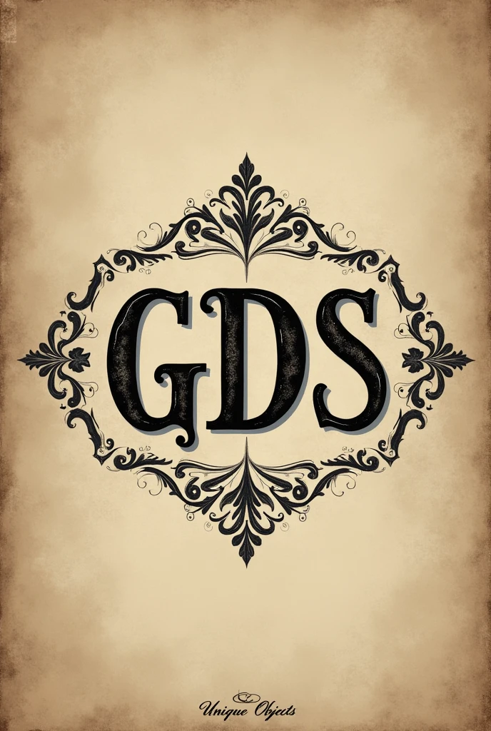 Generate an image of an old style logo of the name unique objects for a rare items store that has the initials gds