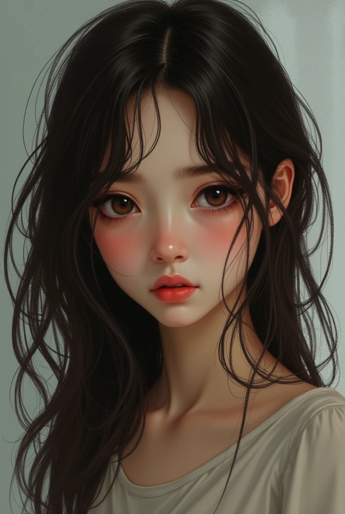 Dark brown haired girl expressing emotions