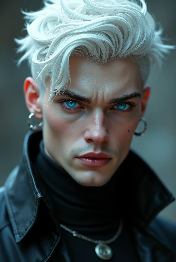 White hair, piercings, good looking, blue eyes 