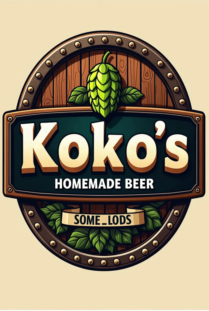 Logo for my company, should be macho. use copper, manly items, 1 hops and my company name, “Koko׳s homemade beer” as a centrepiece, oval.
