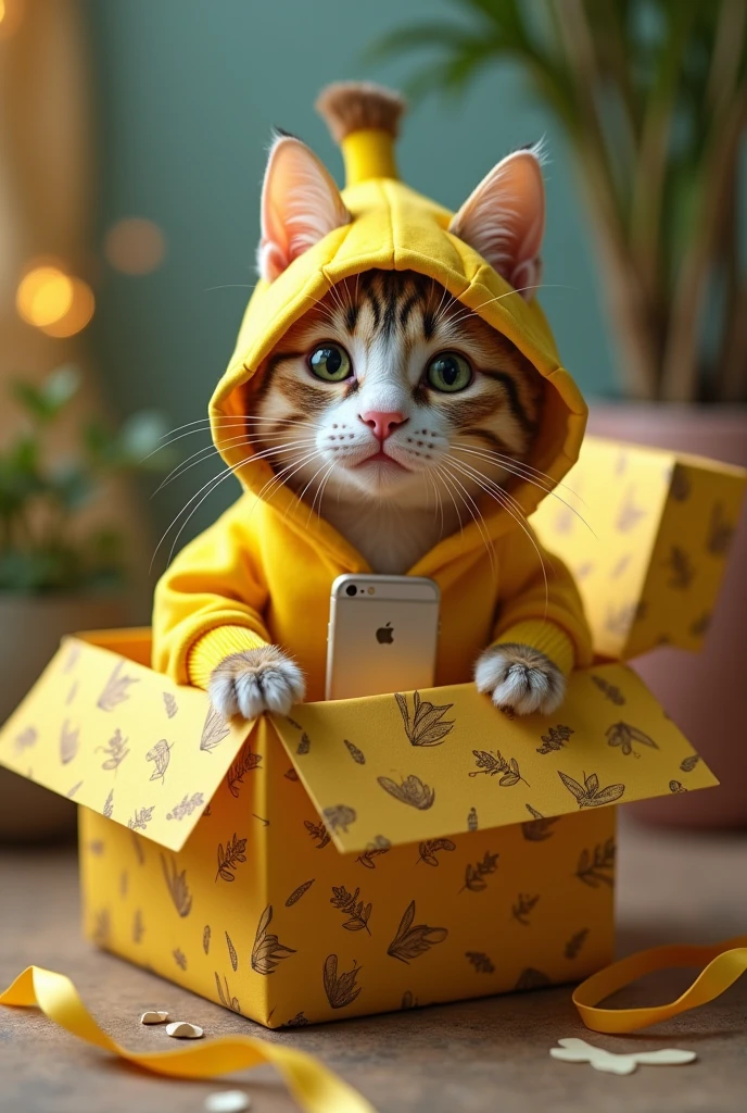 Make a cat out of a banana suit, and inside the gift you will find a cell phone
