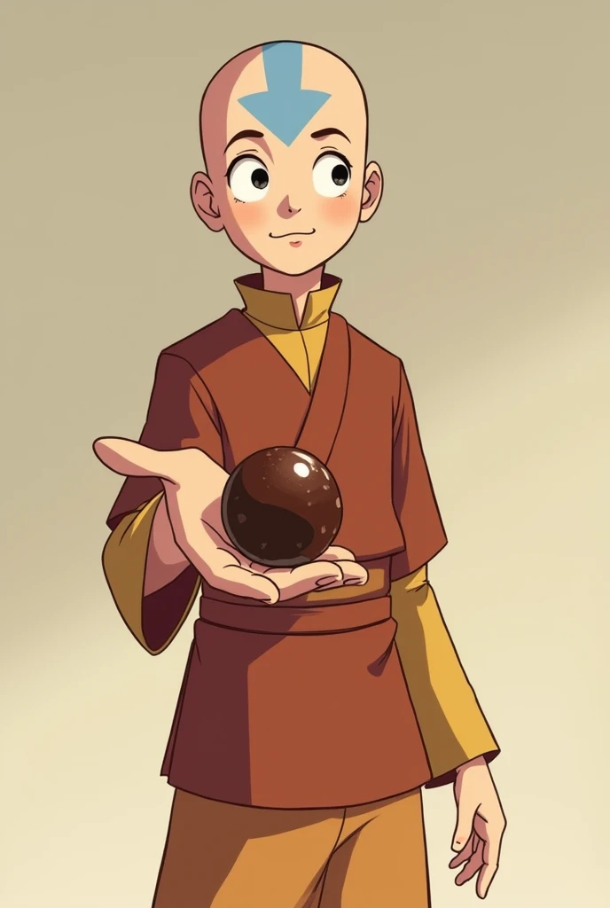 Make one of Aang from Avatar holding a brigadeiro, with the name "Elementary Brigadier"