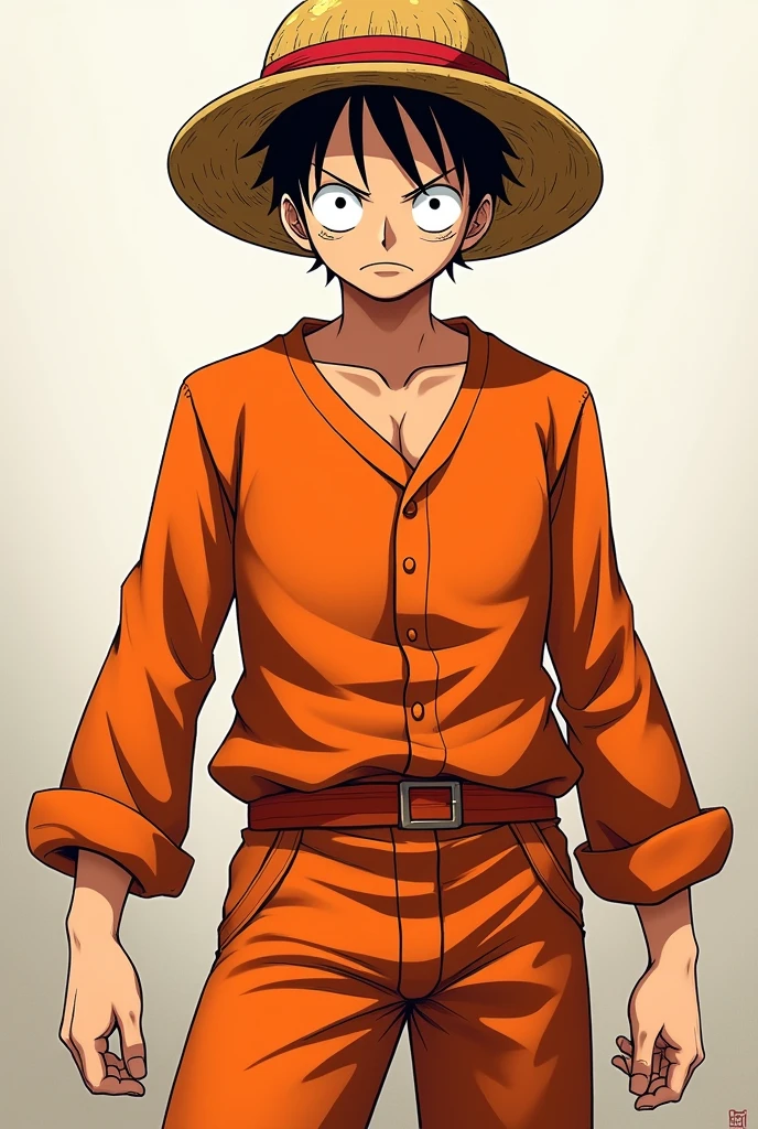 Monkey D. Luffy in orange long sleeve prison uniform Original anime One Piece