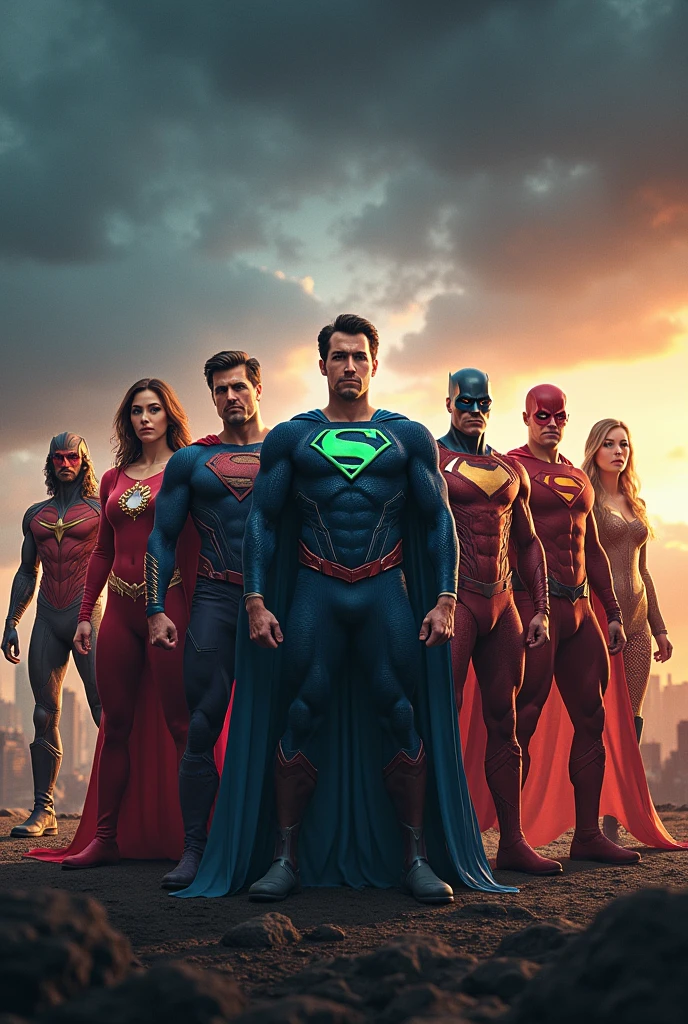 superheroes forming a horizontal row