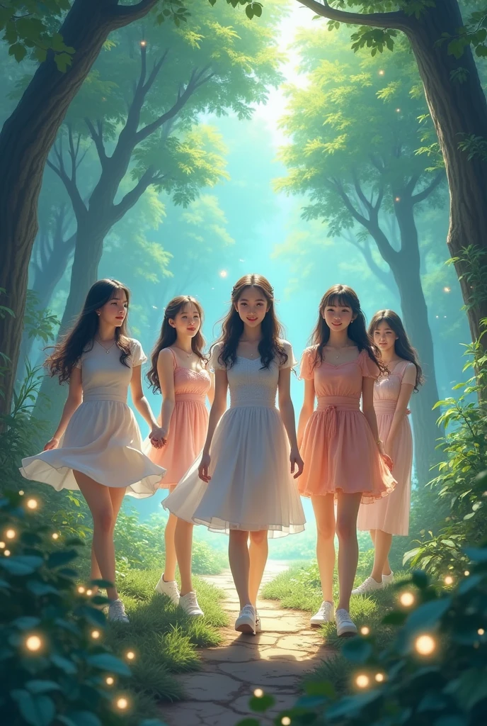 K-pop girl group five 5 members kpop girl group five 5 unique sweet concept rare in the forest five girls MEMBER k-pop girl group five girls in the forest rare sweet unique concept five girls MEMBER
