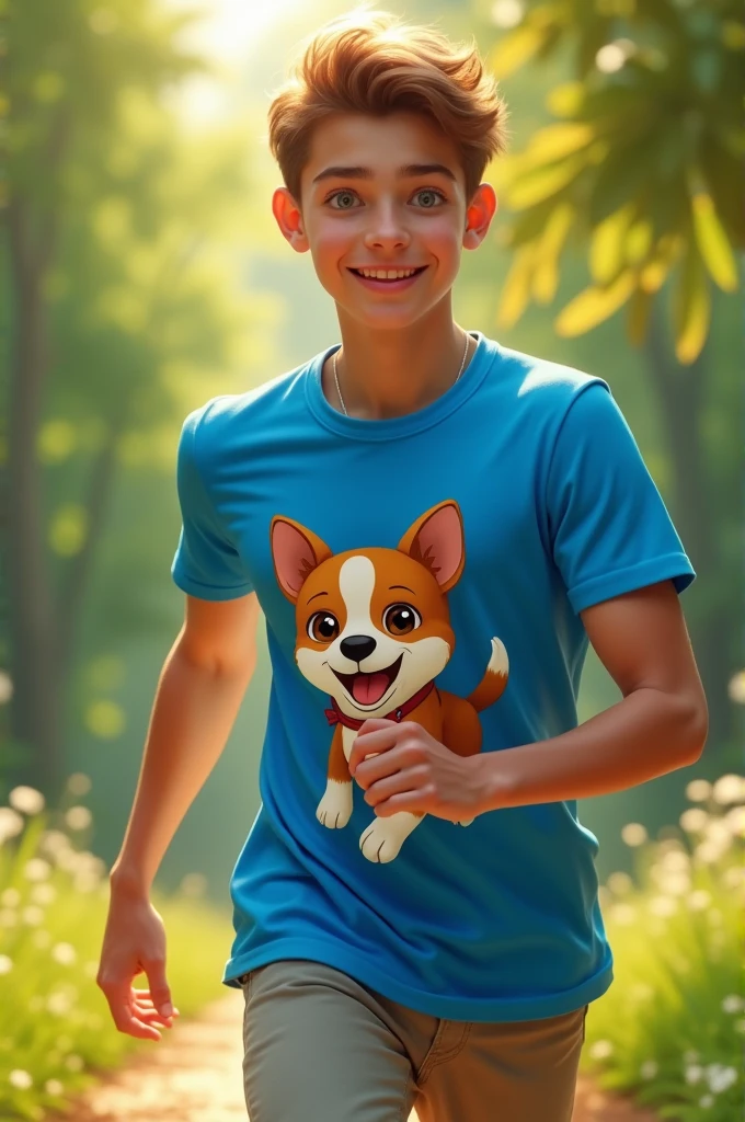 Blue shirt with a dog on it