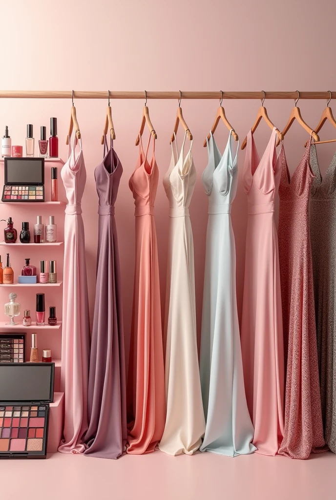 Facebook Cover photo of Cosmetics items and ladies dresses organised serially