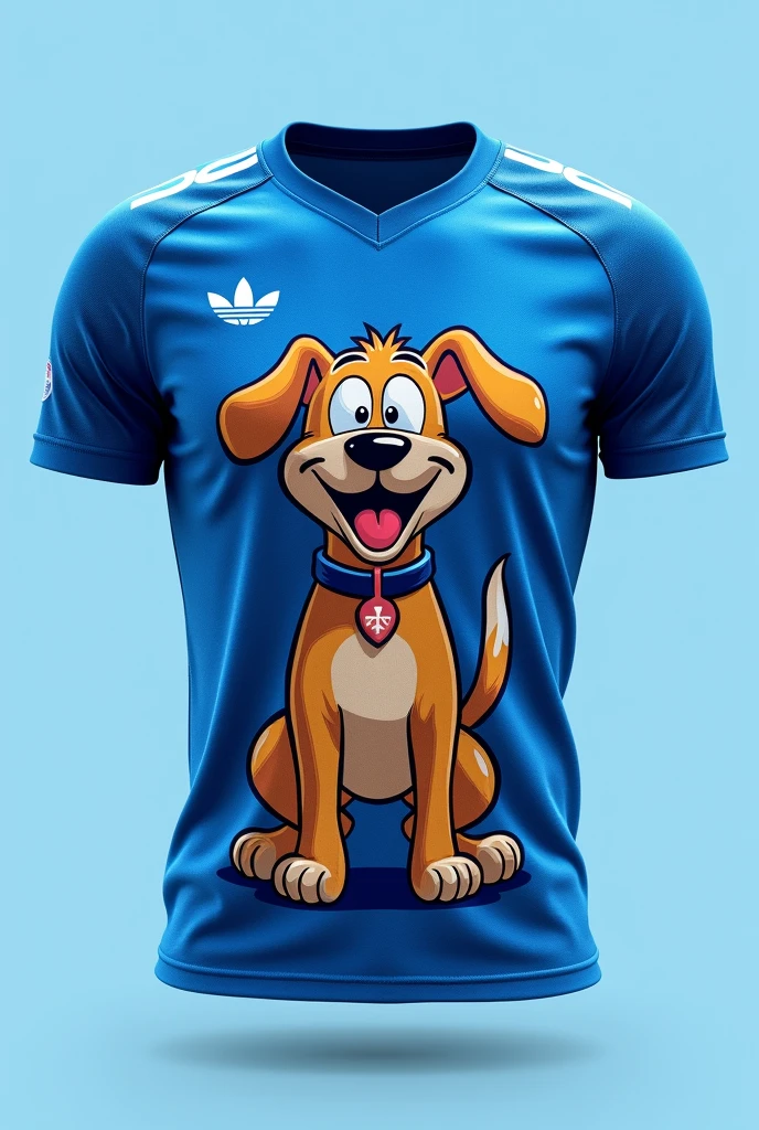 Blue football shirt with a dog on it