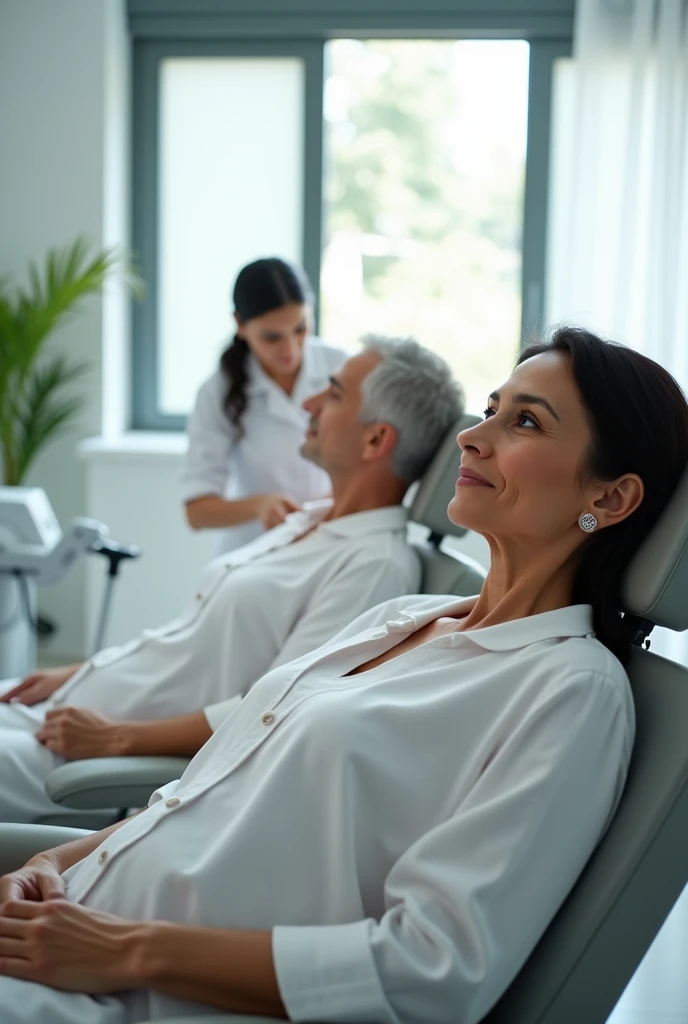 An image focusing on indian man and woman doing permanent laser hair removal in a clinic