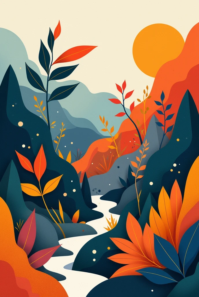 Drawing in which elements of nature are composed of two-dimensional geometric figures  