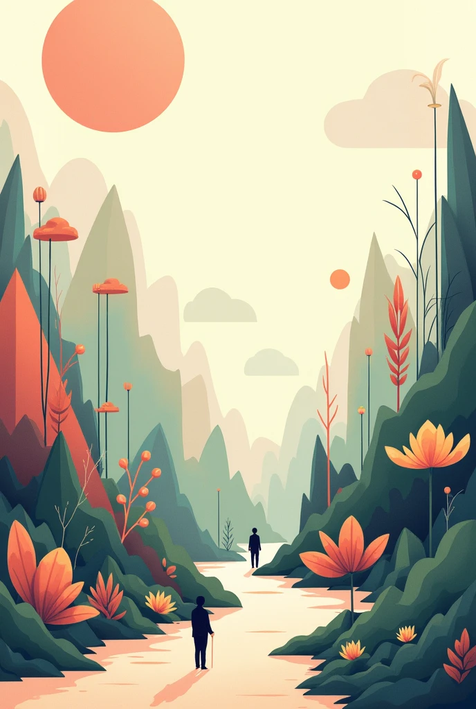 Drawing in which elements of nature are composed of two-dimensional geometric figures (Even the leaves are geometric in shape)