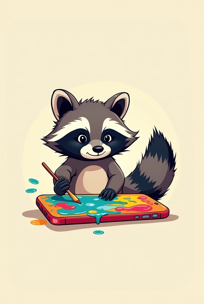 Logo depicting a raccoon painting a cell phone case