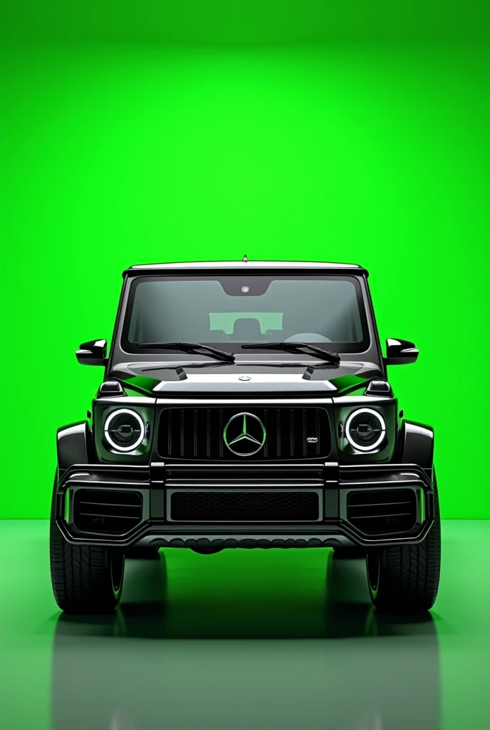 Front of a Mercedes G63 with a green screen studio backdrop behind