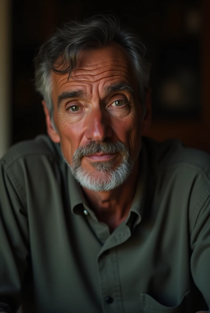 A man facing the camera and narrating a story, do not make the picture too bold