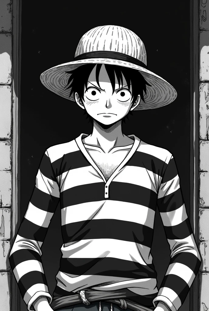 Monkey D. Luffy in prison uniform black and white striped long sleeves Original anime One Piece