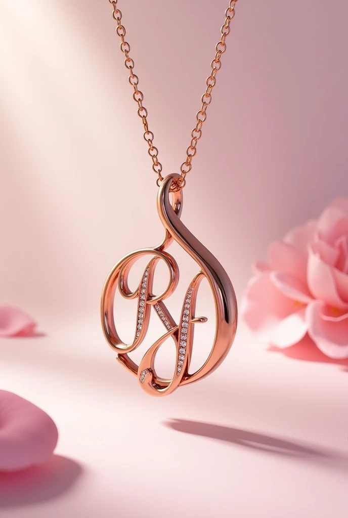 a super cute feminine pendant model with the initials R and J