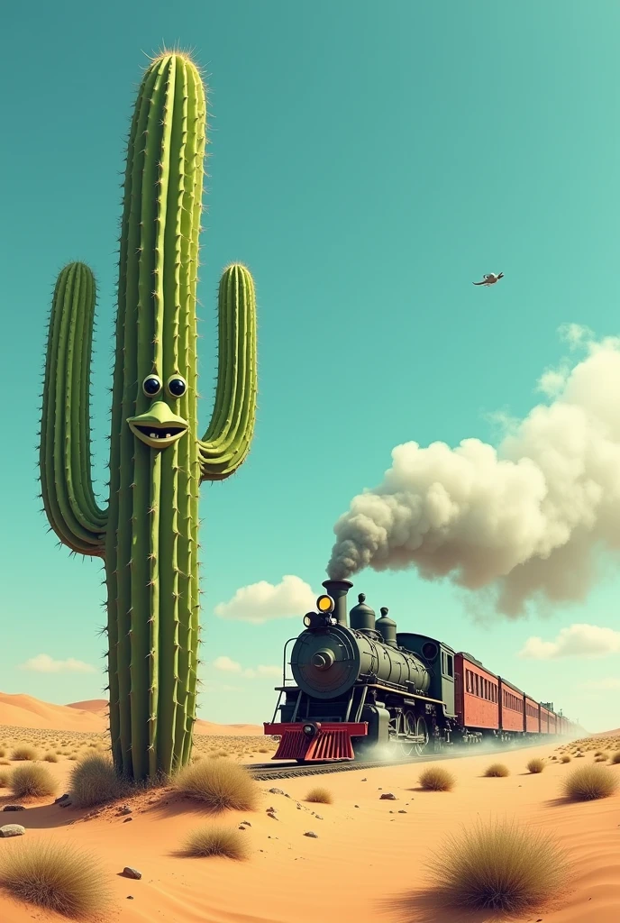 A cactus and a train