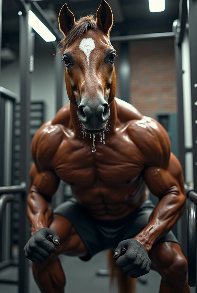 Make a horse cry and sweat doing squats on a smith machine