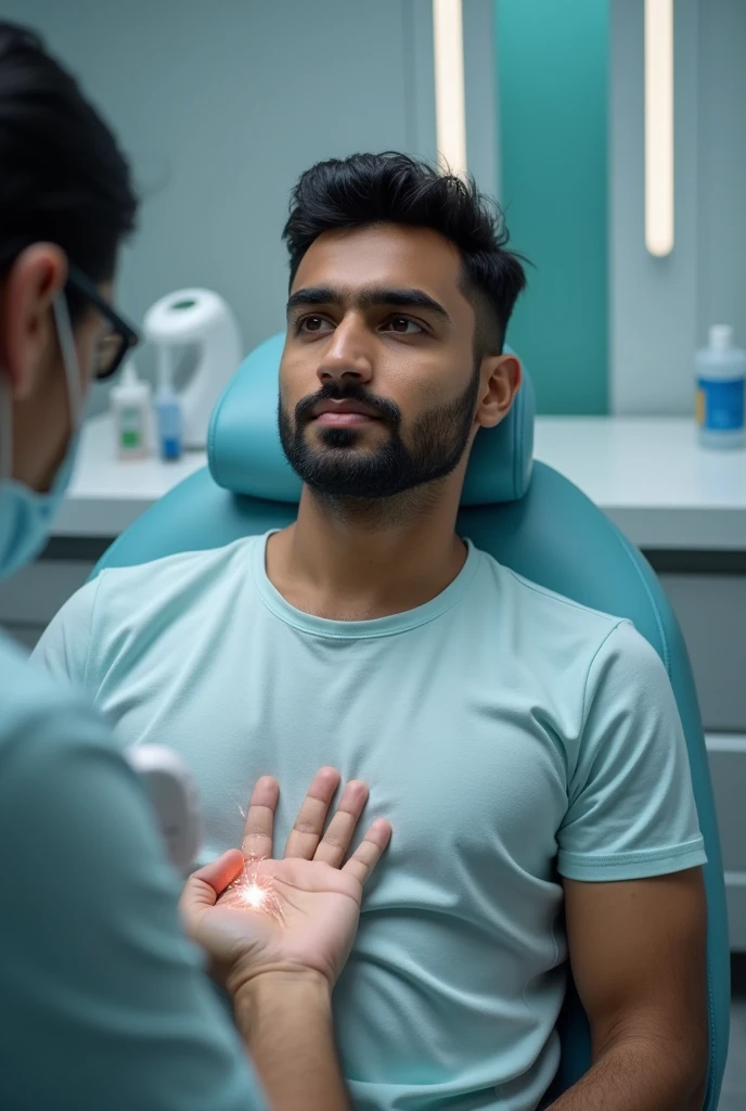 Image of indian man doing underarm hair treatment in a clinic