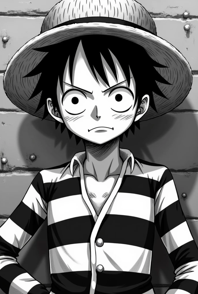 Monkey D. Luffy in prison uniform black and white striped long sleeves Original anime One Piece