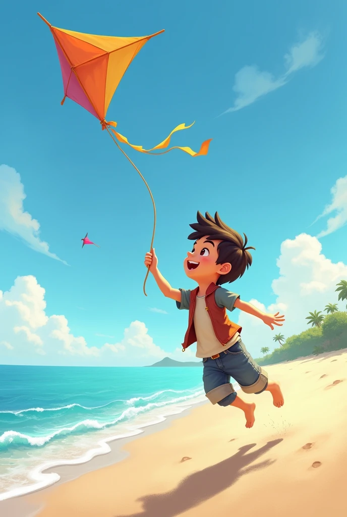 Boy flying a kite on the beach