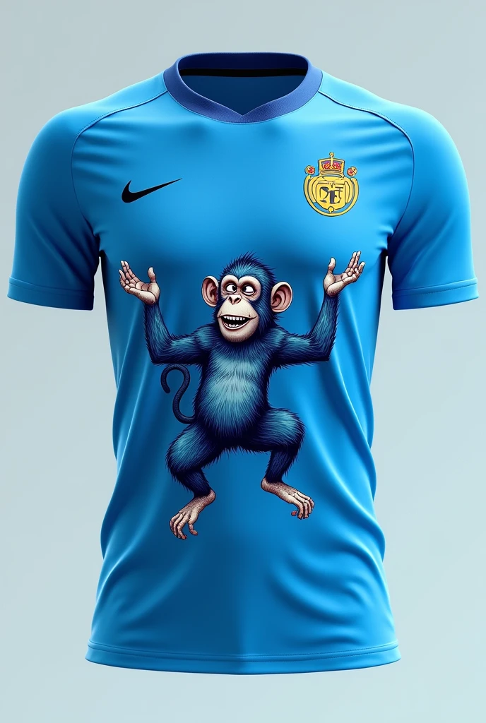 Blue football shirt with a blue monkey on it