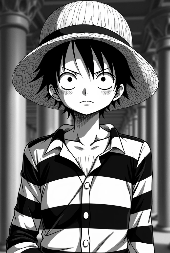 Monkey D. Luffy in prison uniform black and white striped long sleeves Original anime One Piece