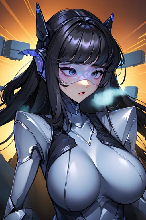 empty eyes,robotized woman ,big bust,Robot Joint ,Metal skin
