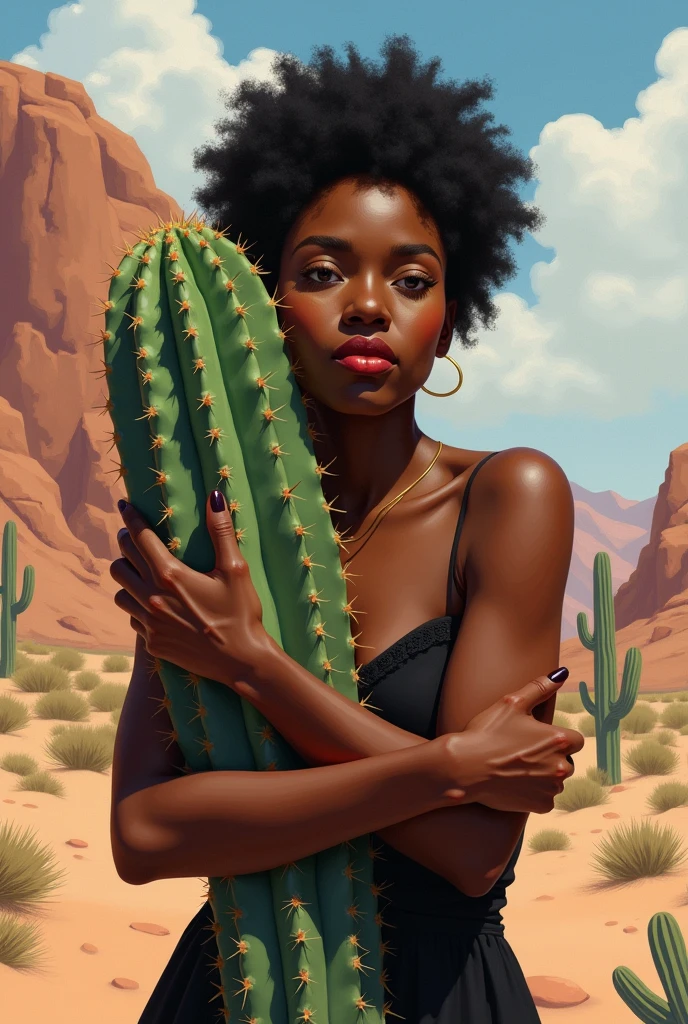 A black woman hugging a cactus